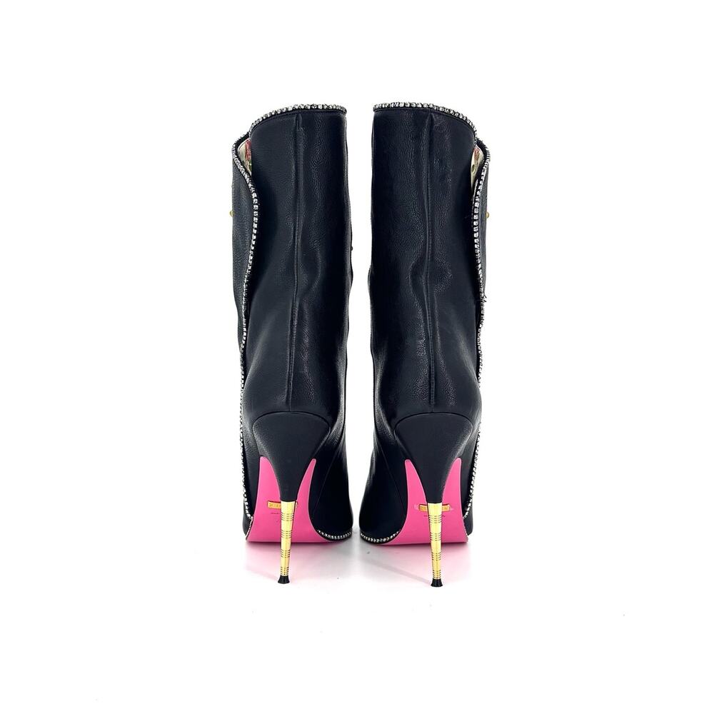 Gucci Intarsia Fosca Floral Black Leather Heeled Boots 40 - Picture 3 of 8